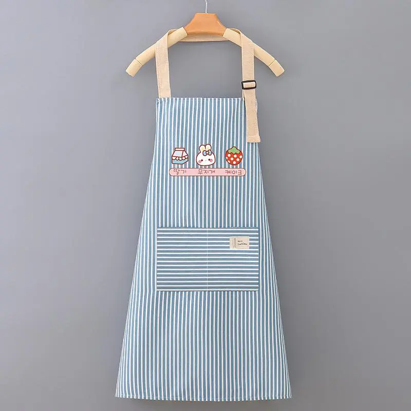 Cute Cartoon Pattern Apron, Stripe Design Breathable Cooking Apron with Pocket, Kitchen Cooking & Cleaning Apron, Household Kitchen Apron, Kitchen Cooking Aprons, Apron with Pockets