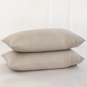 Bedding Pillowcases Pack of 2 100% Washed Cotton Linen Like Textured Breathable Durable Soft Comfy (Heathered Tannish Linen Grey, Standard)