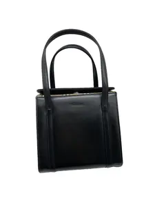 Pre-owned BURBERRY Vintage Black Smooth Leather Check Lining Handheld Tote Bag/WJ03117118/7118