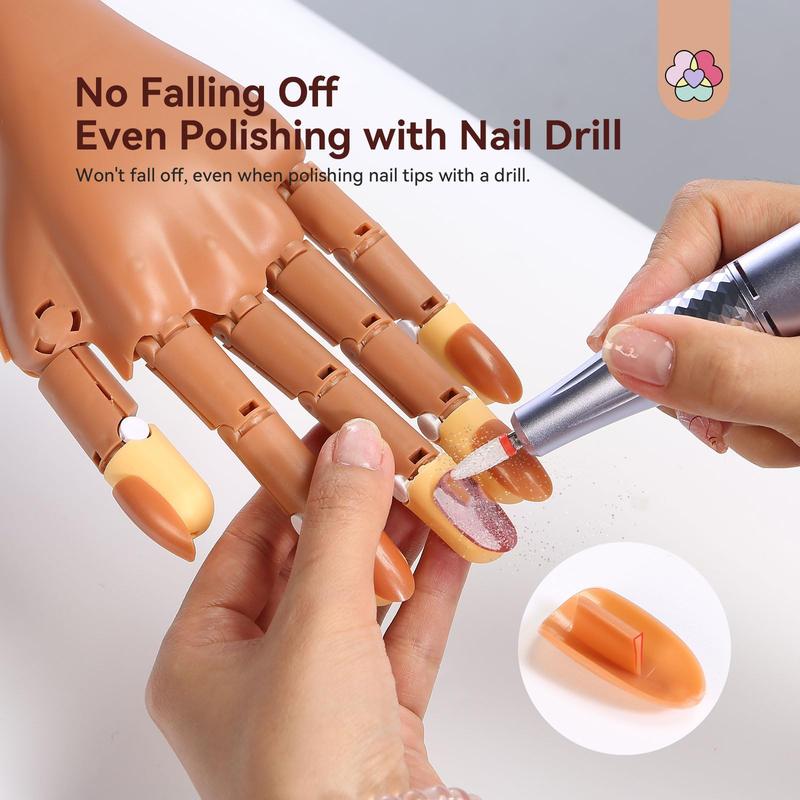 Practice Hand for Acrylic Nails, Flexible Moveable Fake Hands, Manicure Trainng Hand Nail Kit for Beginners, Movable Nail Maniquin Hand with 200PCS Nail Tips, Nail Glues, Brush and Clipper