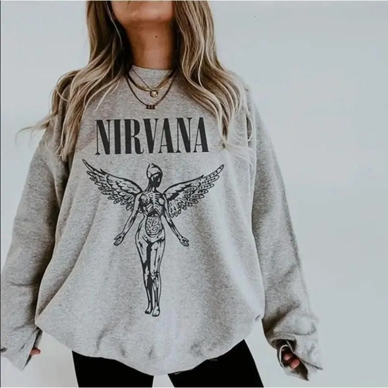 Nirvana Unisex Sweatshirt 90s Vintage Band Shirt In Utero Crewneck Nirvana Tour, Nirvana Smile Face Crewneck Sweatshirt, Womenswear Tshirt Comfort
