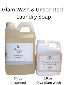 Diva Glam wash 16 oz with Mama Suds Unscented Laundry detergent 64 oz Bundle