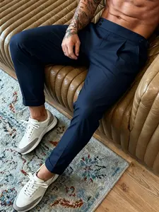 Men's Fashion Casual Slim-Fit Suit Pants, Versatile Business Essential, Plain Pattern, All Seasons Wear, Comfortable and Stylish