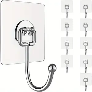 A set of 10 heavy-duty sticky wall hooks - 50% polyester, 50% metal, no fragrance, no power supply, no batteries required - rust-resistant, waterproof, strong stainless steel hooks, suitable for bathroom items