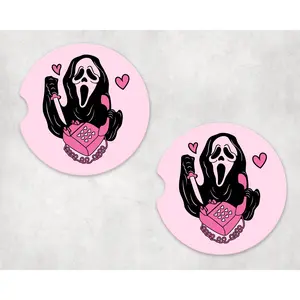 GhostFace Car Coasters, Pink Horror Car Coasters, Horror Coasters, Horror Car Accessories