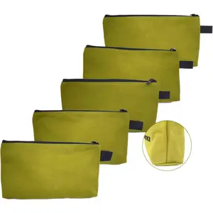 5 Pack 20 oz Canvas Tool Zipper Bags - Heavy Duty Utility Tool Pouch - Water Resistant Multi-Purpose Organizer Tote Bags 12.75 X 8 X 2.25 inch Spacious Storage Pouches with Dependable YKK Zippers