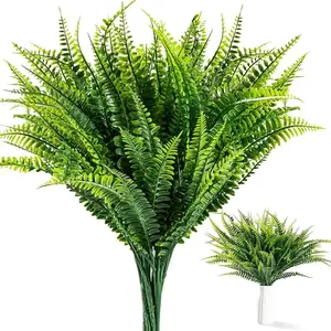 4/8/12PCS Artificial Plant Outdoor Fake Boston Fern Bushes Plastic Faux Greenery Stems Leaves Home Outside Ground Porch Garden Decorative Ornaments