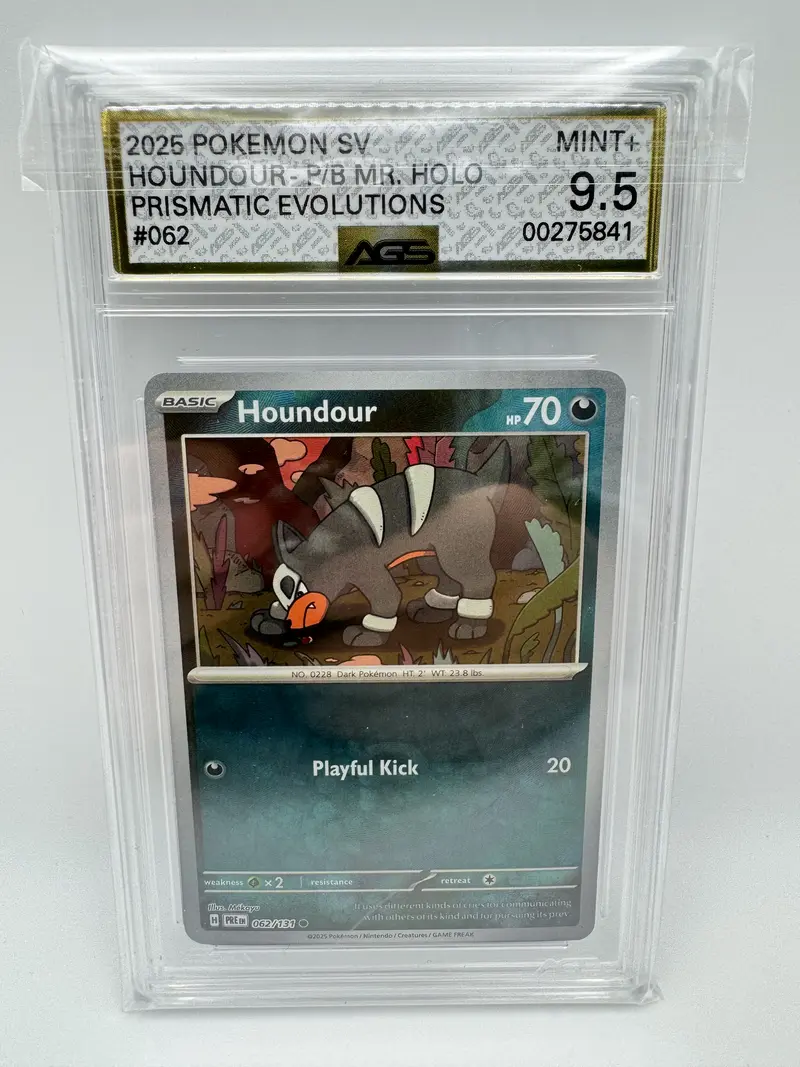 Graded AGS 9.5 Houndour POKEBALL 2025 Prismatic Evolutions 062 Holographic Pokemon Card