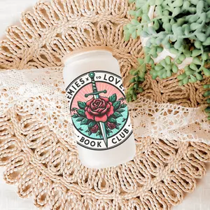 16oz Bookish Glass  with Bamboo Lid and Reusable Plastic Straw