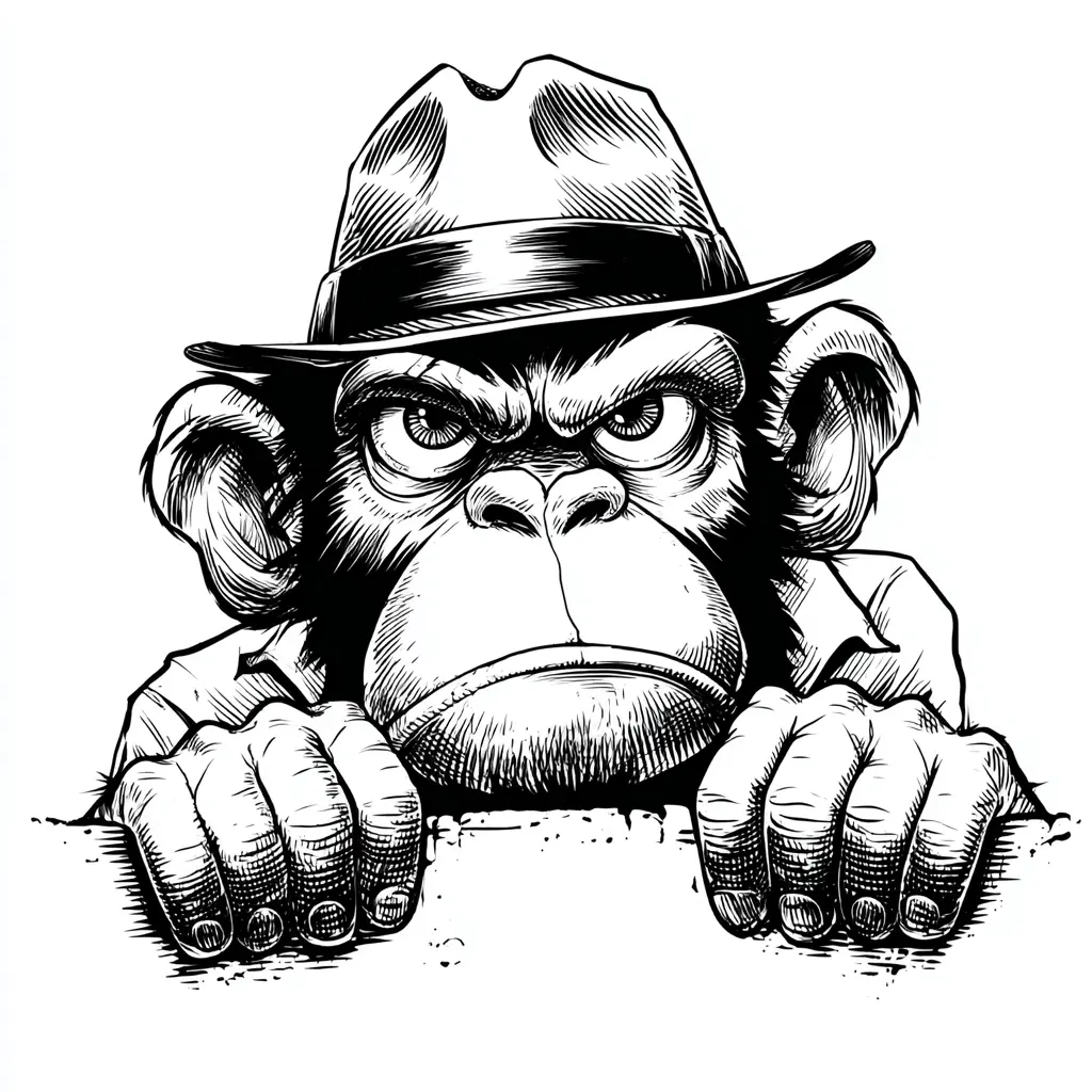 Peeking Angry Monkey Car Decal – Funny Detective Chimp Sticker – Cool Gorilla Face with Hat – Rear Window Vinyl Graphic decal – Animal Character SUV Truck Window Labtop Tumbler Bumper Decoration