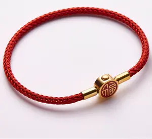 Fu Red Braided Bracelet Stainless Steel Cable Compatible with 3D Lucky Beads