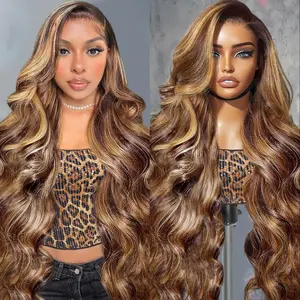 Honey Blonde Ombre Lace Front Wig Human Hair 13x6 HD Lace Front Wig Human Hair 4/27 Highlight Ombre Body Wave Lace Frontal Glueless Wigs Pre Plucked with Baby Hair 30inch
