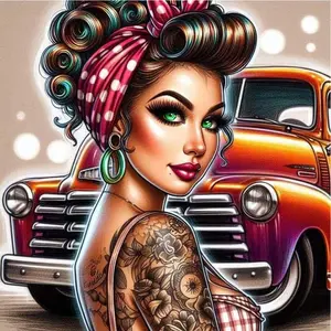 5D DIY Full Drill Round Diamond Painting - Diamond Art Kit, Diamond Painting Kits, Vintage Car, Floral Arm Tattoo, Mosaic, Canvas - DIY Decorative Painting, Home Wall Decor, Suitable for Halloween and Christmas, Birthday and Anniversary Gifts