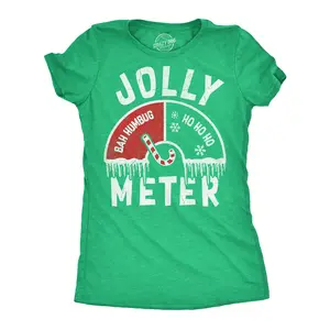 Womens Funny T Shirts Jolly Meter Sarcastic Christmas Graphic Novelty Tee For Ladies Funny Womens T Shirts Cute Vintage Fashion Casual Ladies T-Shirt Gift Christmas Tops for Women Women's Novelty Tees Green -