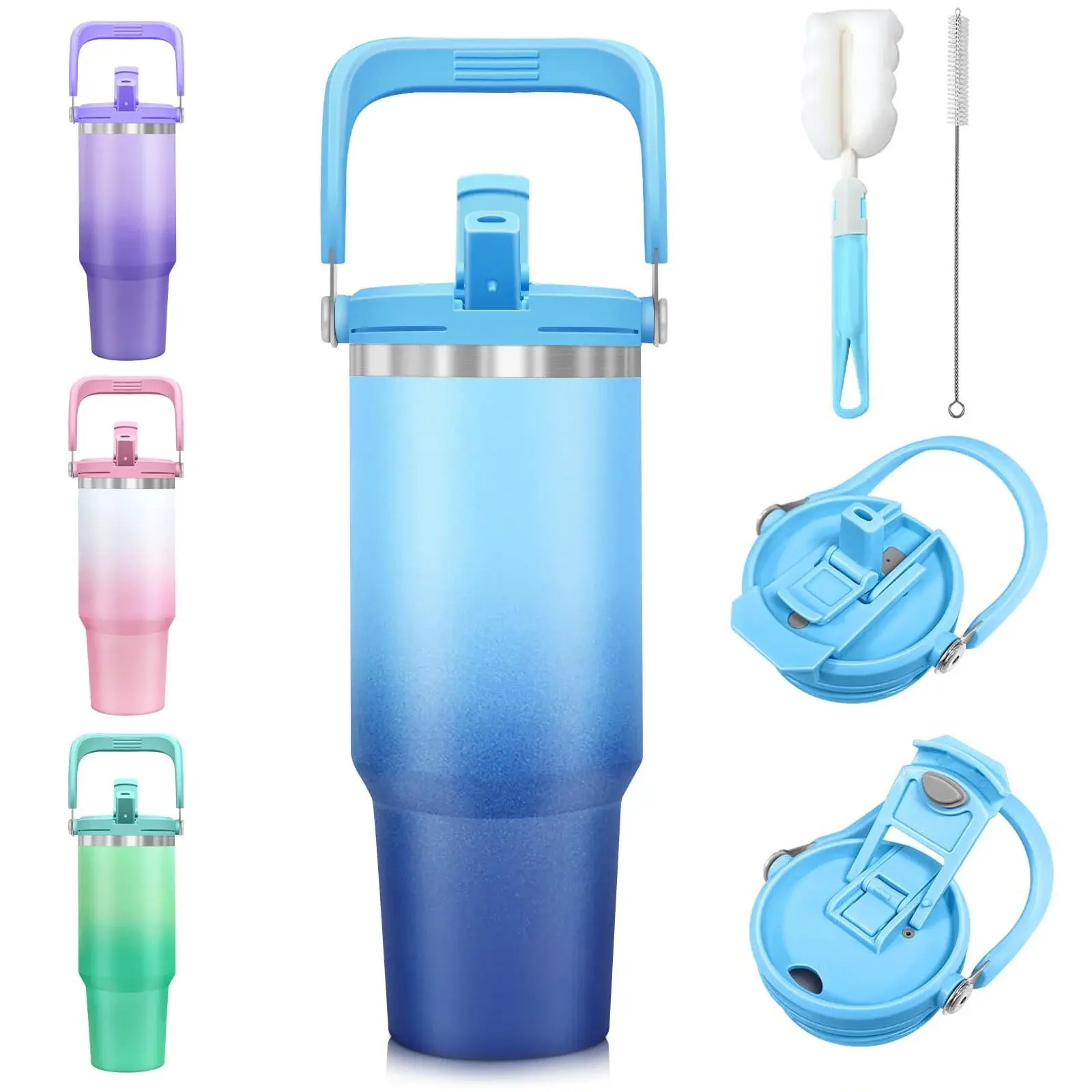 40 oz Stainless Steel Tumbler with Flip Straw, Double Wall Vacuum Insulated, Leak Proof Lid - Cup Drinkware Flasks