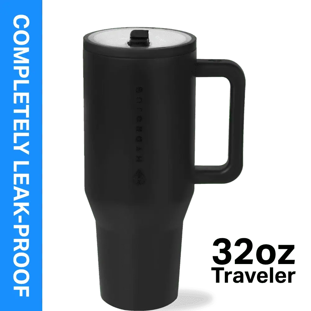 32 oz Water Bottle with Handle & Flip Straw - Fits in Cup Holder, Leak Resistant Tumbler-Reusable Insulated Stainless Steel & Rubber Base - Gifts for Women & Men