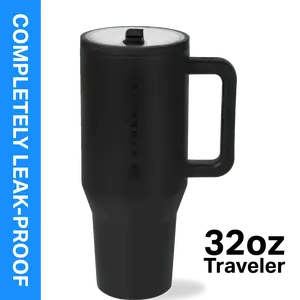 32 oz Water Bottle with Handle & Flip Straw - Fits in Cup Holder, Leak Resistant Tumbler-Reusable Insulated Stainless Steel & Rubber Base - Gifts for Women & Men