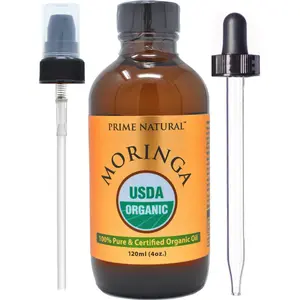 PRIME NATURAL Organic Moringa Oil USDA Certified, Pure, Cold Pressed, Virgin, Unrefined Oil (4oz /120ml) - Joints, Skin, Face, Body & Hair - Vegan - Food Grade - Natural Moisturizer Body Care Hydrating