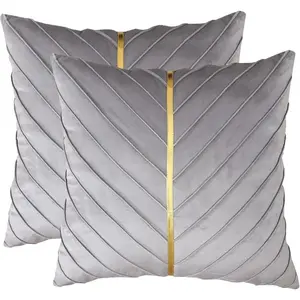 2pcs Luxury Velvet Pillow Cover with Gold Strip & Diagonal Pleats  Elegant Sofa Cushion Case for Modern Home Decor