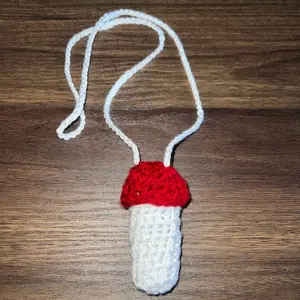 Red crochet mushroom pouch necklace