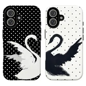 FL-Minimalist Black White Swan Phone Case, Black & White Polka Dot Swan Phone Case For iPhone 11 12 13 14 15 16 17 Air Pro Max for Samsung S26 S25 S24 S23 S22 S21 Case,Gift for fans