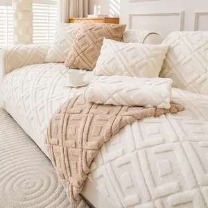 Pure Color Geometric Pattern Sofa Cover, Sofa Slipcover, 1 Count Non-Slip Cushion, Soft Living Room and Bedroom Furniture Decor