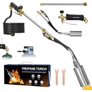 Propane Weed Burner Kit, High Output with Long/Short Mode,Self Igniter and Trigger,Flamethrower with 11.5FT Hose for,Roofing,Melting Snow (Black)