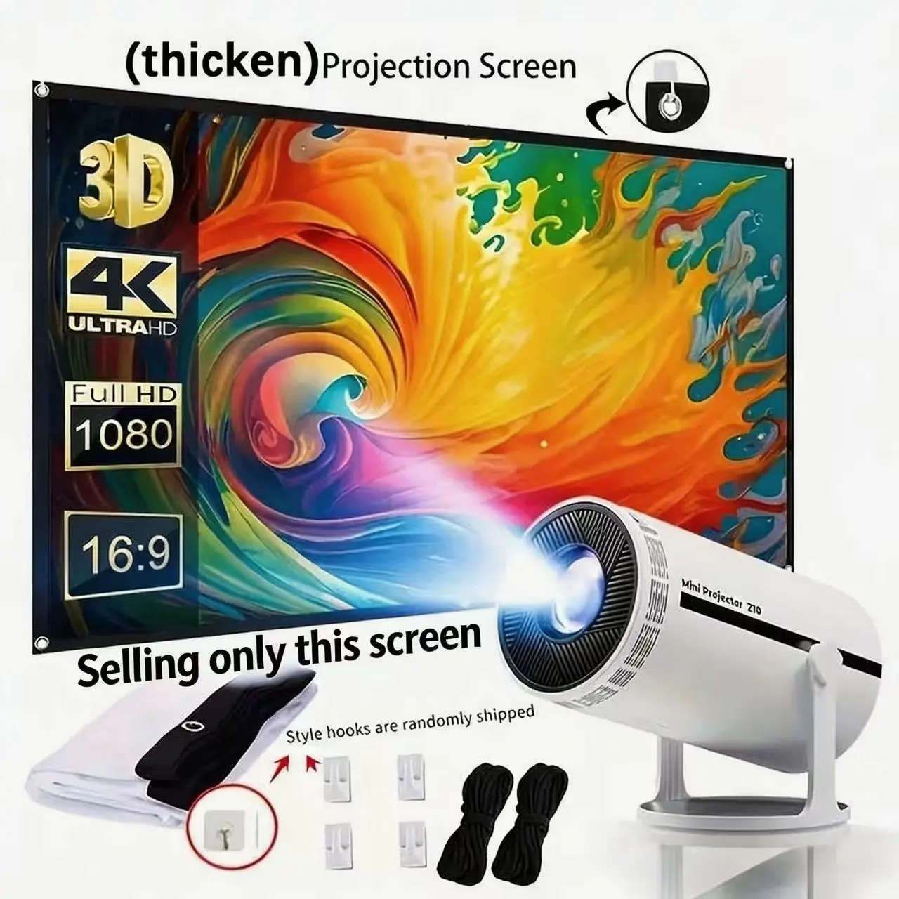 Portable Outdoor Projector Screen 120 Inches, High Definition Anti-Wrinkle Foldable Movie Screen, 4K Ultra HD Support, Home Cinema, Office, Party, HD Projection Screen
