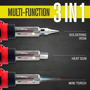 Butane Soldering Iron Kit - Instant Start, Portable Cordless Welding Micro Solder Torch Heat Gun Includes 5 Tips, 15g 60/40 Rosin Core Solder Wire, Mini Wrench, Sponge