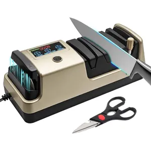Professional 5-in-1 Electric  Sharpener with LCD Display,Scissor Sharpener with 3-Speed &   Abrasives - Precision Angle Guides for Straight, Serrated, Cleaver & Kitchen