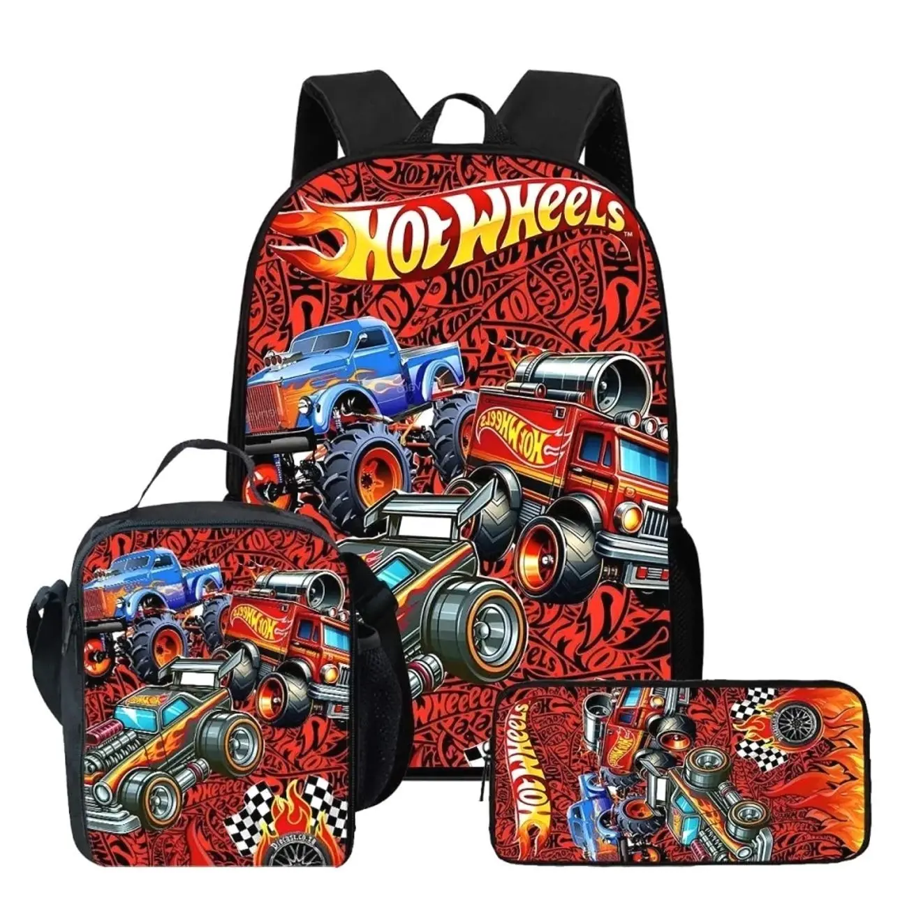 Extreme Speed Fast Racing Car Student Backpack Set | 3Pcs Schoolbag Insulated Lunch Bag Pencil Case | Back to School Gift for Boys