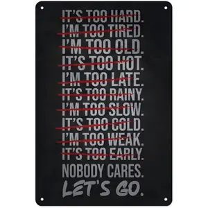 8x12 In Lightweight Laser-Engraved Motivational Aluminum Wall Sign - "Nobody Cares We Go To The Gym" Quote Plaque, Sport-Inspired Home Decor Items, Men's Room Decor, Home Office Mens Gifts