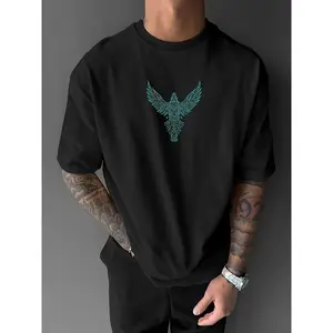 Mens Graphic Tee Tribal Phoenix Bird Print Oversized Streetwear Crewneck Short Sleeve Cotton Shirt for Summer Casual Outfit Gym Party Gift for Him