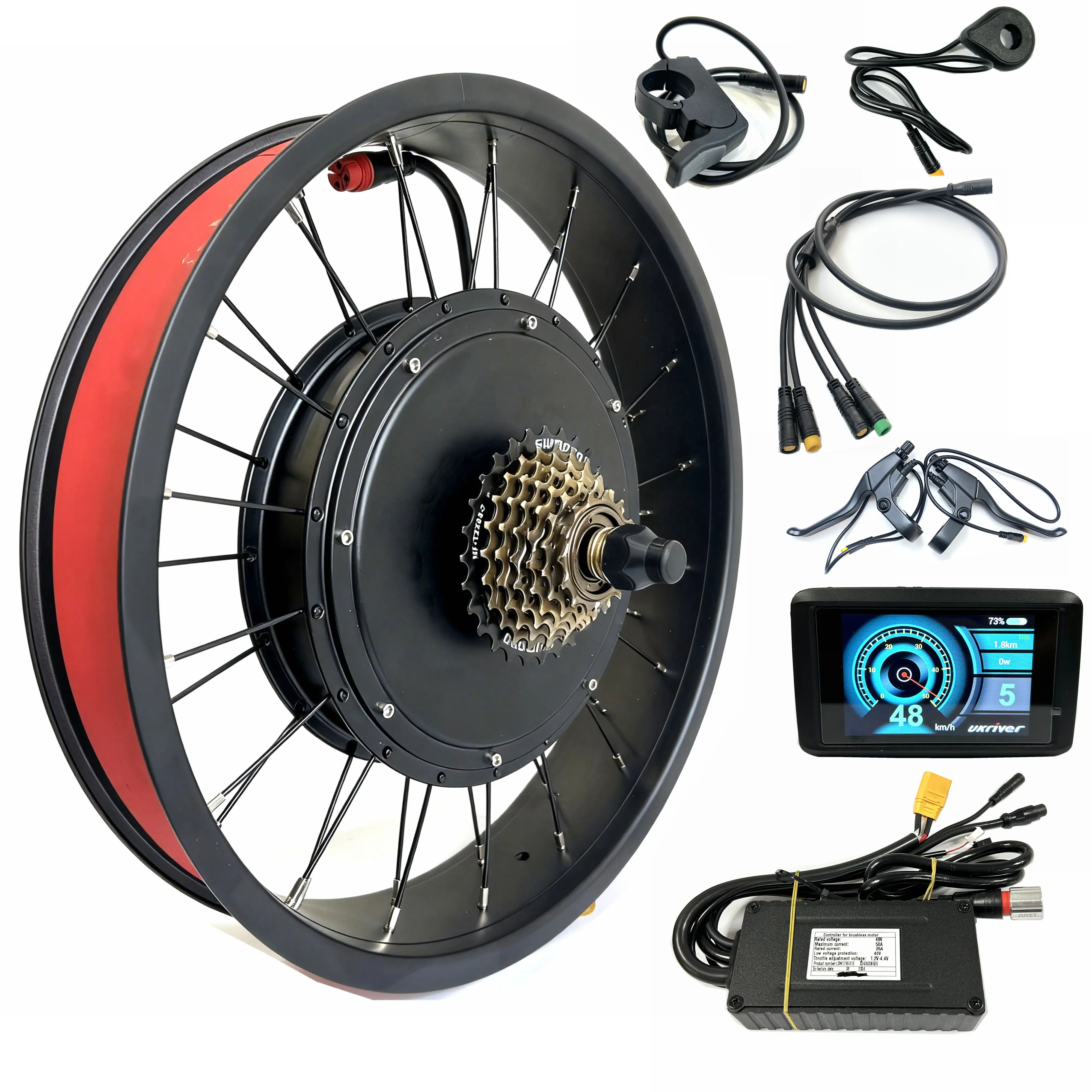 48V2000W Fat Hub Motor Kit for Electric Bicycle Fat Bike 20x4.0 inch Rear Drive with TFT Color Display Snow E-Bike Kit Waterproof Engine