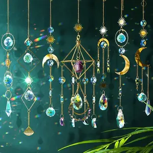 7pcs Crystal Sun Catcher Set, Sparkling Window Hanging Decor, Glass Prism & Agate Refractor, Indoor Outdoor Home Party Wedding Decoration