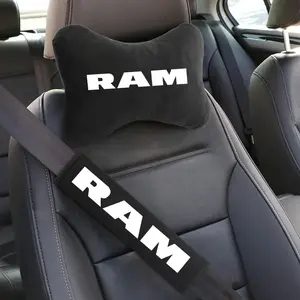 Leather Suede Car Neck Headrest Pillow, Seat Belt Protector Pads for Dodge Durango, Challenger, Charger, RAM 1500, Nitro, Journey