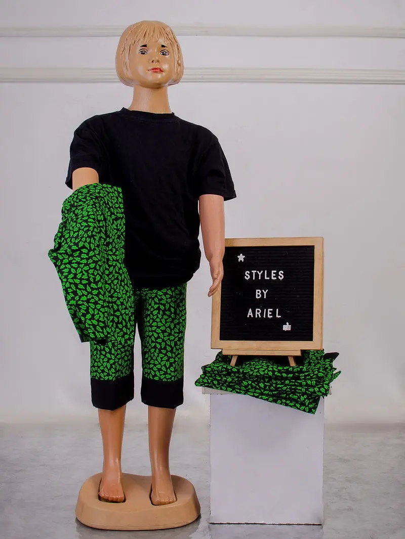 Green & Black Ankara Shirt with Shorts set