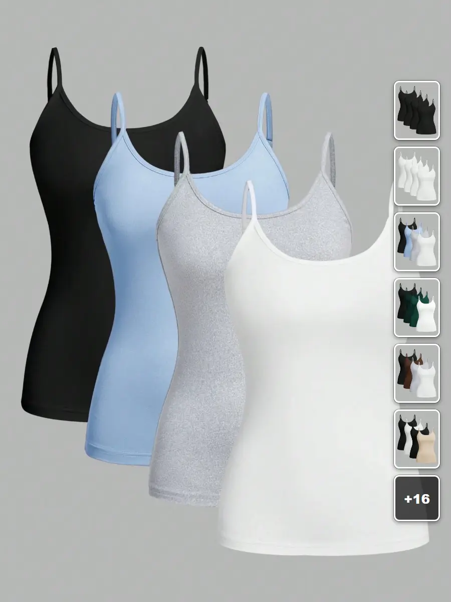 AESS 4 Pack Camisole Tank Top Set Minimalist Casual Summer Everyday Essential
