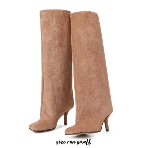 Women's Wide Calf Elegant Knee-High Stiletto Boots - Artificial Leather Plain, Slip-On Pull-On, Composite Bottom, Riding Style, Formal Fall Winter Casual Footwear, Shoes for Women, Black Shoes, Footwear Fashion