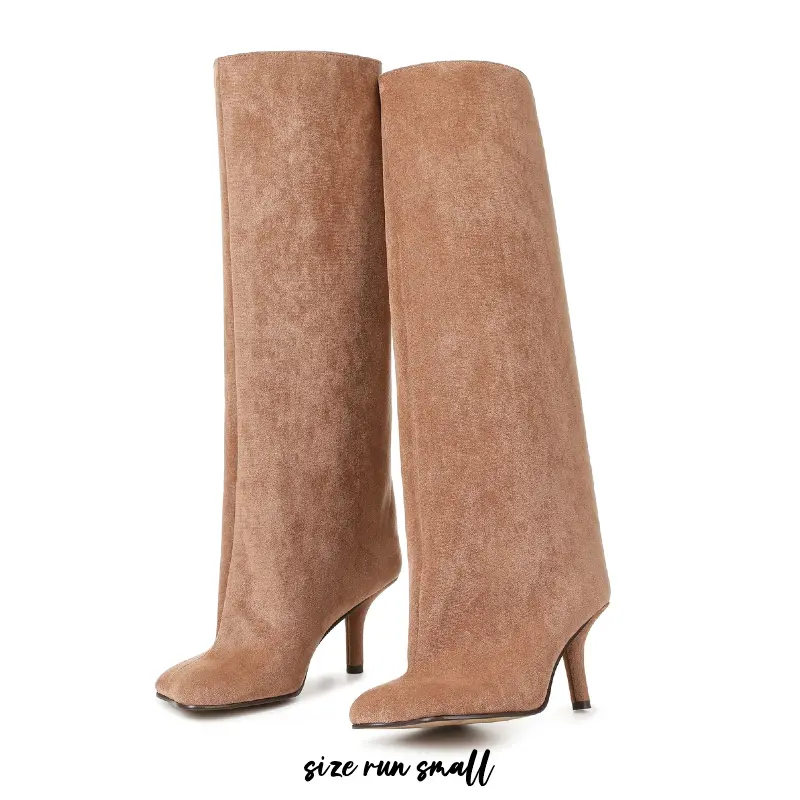 Women's Wide Calf Knee-High Stiletto Heels - Artificial Leather Plain Slip-On Boots with Composite Sole, Over-Knee Riding Look, Elegant Fall Winter Casual Footwear, Shoe, Design, Stylish, Girl