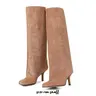 Women's Wide Calf Elegant Knee-High Stiletto Boots - Artificial Leather Plain, Slip-On Pull-On, Composite Bottom, Riding Style, Formal Fall Winter Casual Footwear, Shoes for Women, Black Shoes, Footwear Fashion