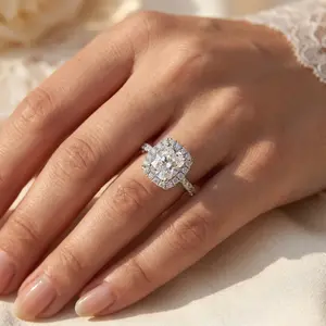 Certified 2 1/2Ct Cushion Halo Diamond Engagement Ring 14k Gold Lab Grown
