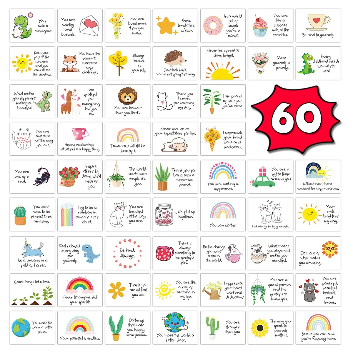 60pcs inspirational and positive energy cards, matte finish, colorful and touching quotes, perfect gift for birthdays and holidays. Lunch Box Message Cards, Custom Message Card, Employee Appreciation Cards, Inspirational Greeting Cards