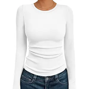 Women's Long Sleeve Blouses Shirts with Ribbed Knit Work Office Basic Tops