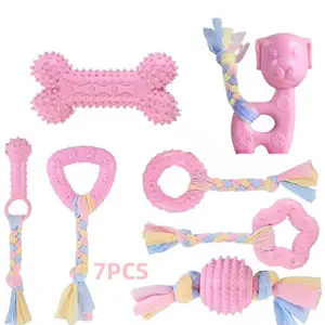 Dog Chew Toy Set, 7 Counts Dog Teeth Cleaning Toys, Pet Interactive Toys, For Small & Medium Dogs, Christmas, Christmas Gift