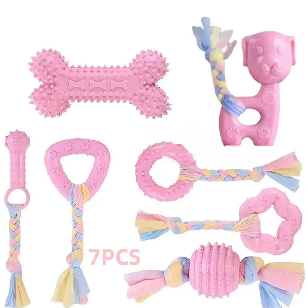 Dog Chew Toy Set, 7 Counts Dog Teeth Cleaning Toys, Pet Interactive Toys, For Small & Medium Dogs, Christmas, Christmas Gift