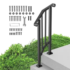 fathersdaygift VEVOR Handrails for Outdoor Steps, 1-2 Step Stair Hand Rail Kit, Transitional Carbon Steel Railings with Installation Kit, Stair Rails for Seniors, Concrete Steps Porch Deck, Black Retro Arch