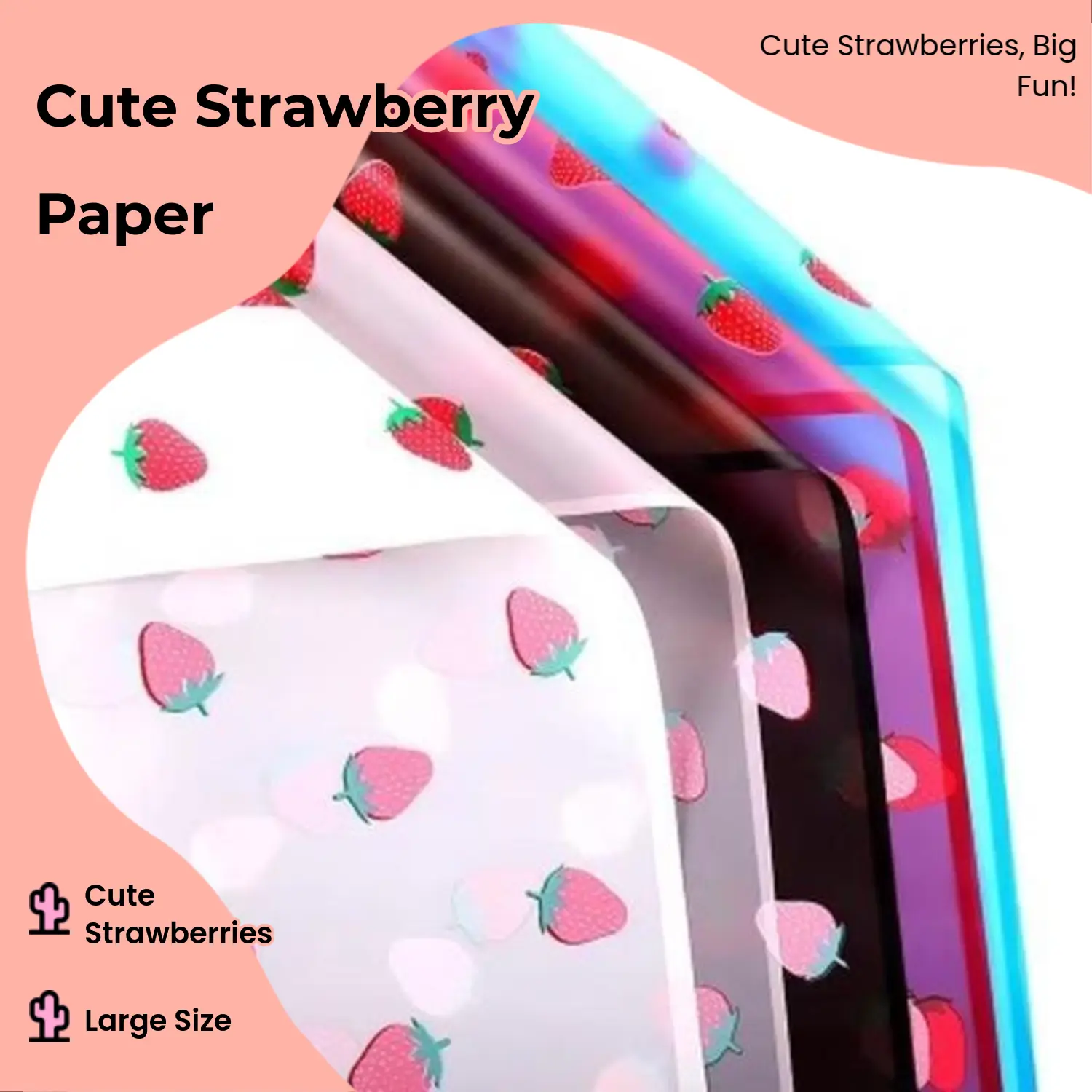 Strawberry Themed Gift Wrapping Paper, Practical Playful Home Decor Supply, 20 Sheets, 23" by 23" for Artificial Flowers & Decorative Displays