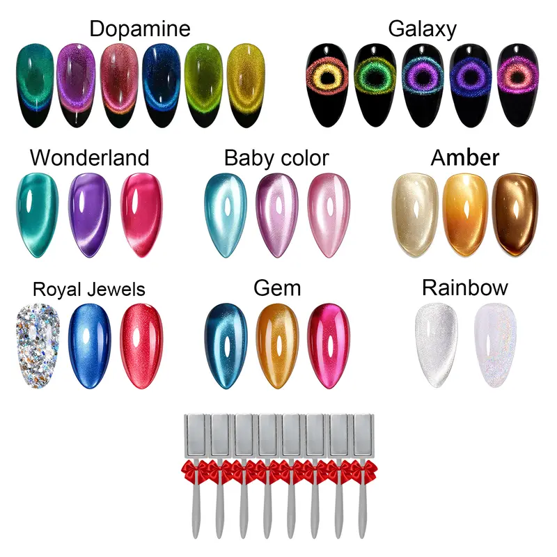 SOLWINK HEMA-TPO Free Cat Eye Gel Multi-Pack - Nail Care Cosmetic Gel Polish Set, UV-LED Light Required, Safe for Natural Nails & Toe Extension Tips, Daily Use Birthday Gift Set