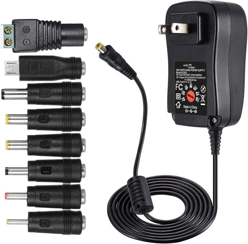 30W Universal AC-DC Adapter Charger - 12V Adjustable Output (3V,4.5V,5V,6V,7.5V,9V) with 1A/1.5A/2A Current for LED Strip Light, Keyboard, Router, Scales, Exercise Bike, CCTV Camera (Home Improvement Electrical Accessory)